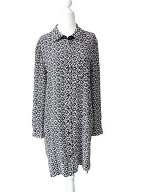 Diane von Furstenberg DVF Size 12 Prita Silk Floral Shirt Dress Black & White